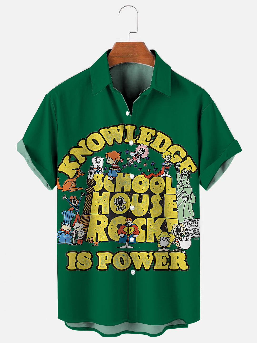 Men's Schoolhouse Rock Knowledge Is Power Vintage Print Casual Short Sleeve Shirt