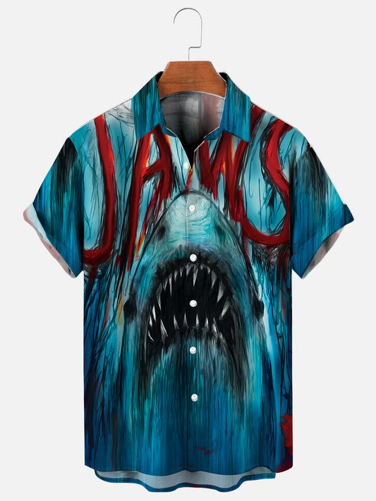 Men's Jaws Poster Print Hawaiian Short Sleeve Shirt