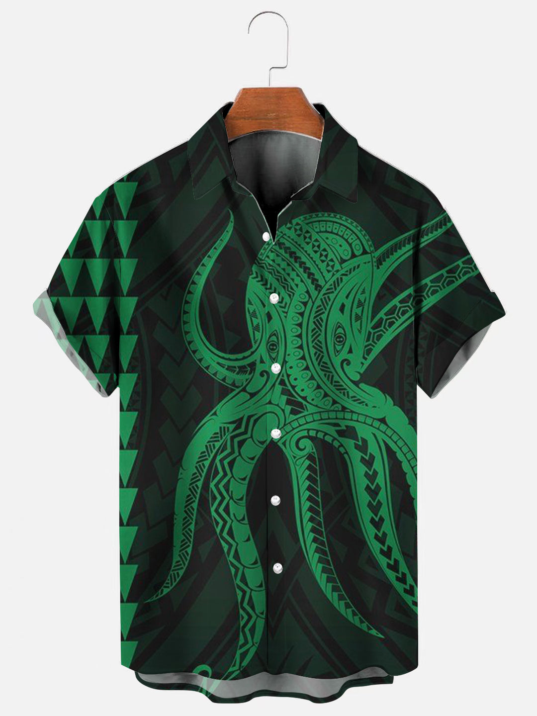 Men's Viking Octopus Print Hawaiian Short Sleeve Shirt