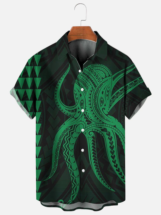 Men's Viking Octopus Print Hawaiian Short Sleeve Shirt