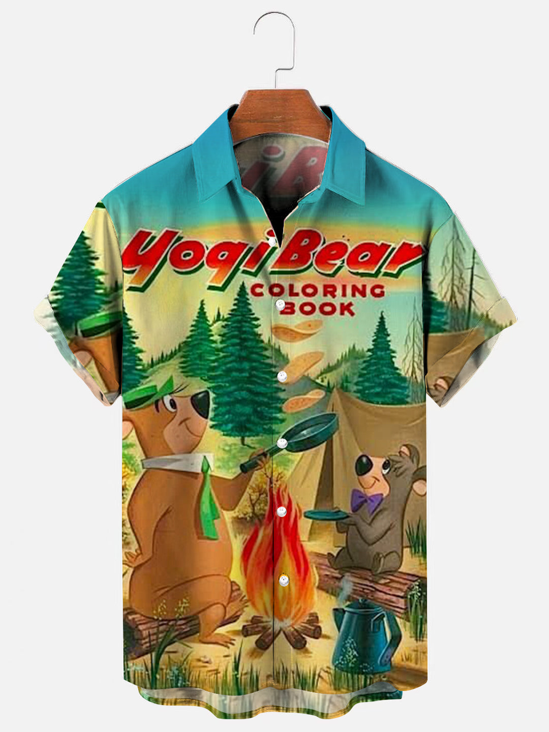 Men's Yogi Bear Retro Print Hawaiian Short Sleeve Shirt