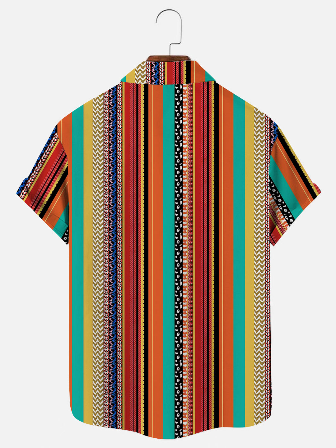 Men's Colorful Stripe Print Hawaiian Breathable Short Sleeve Shirt