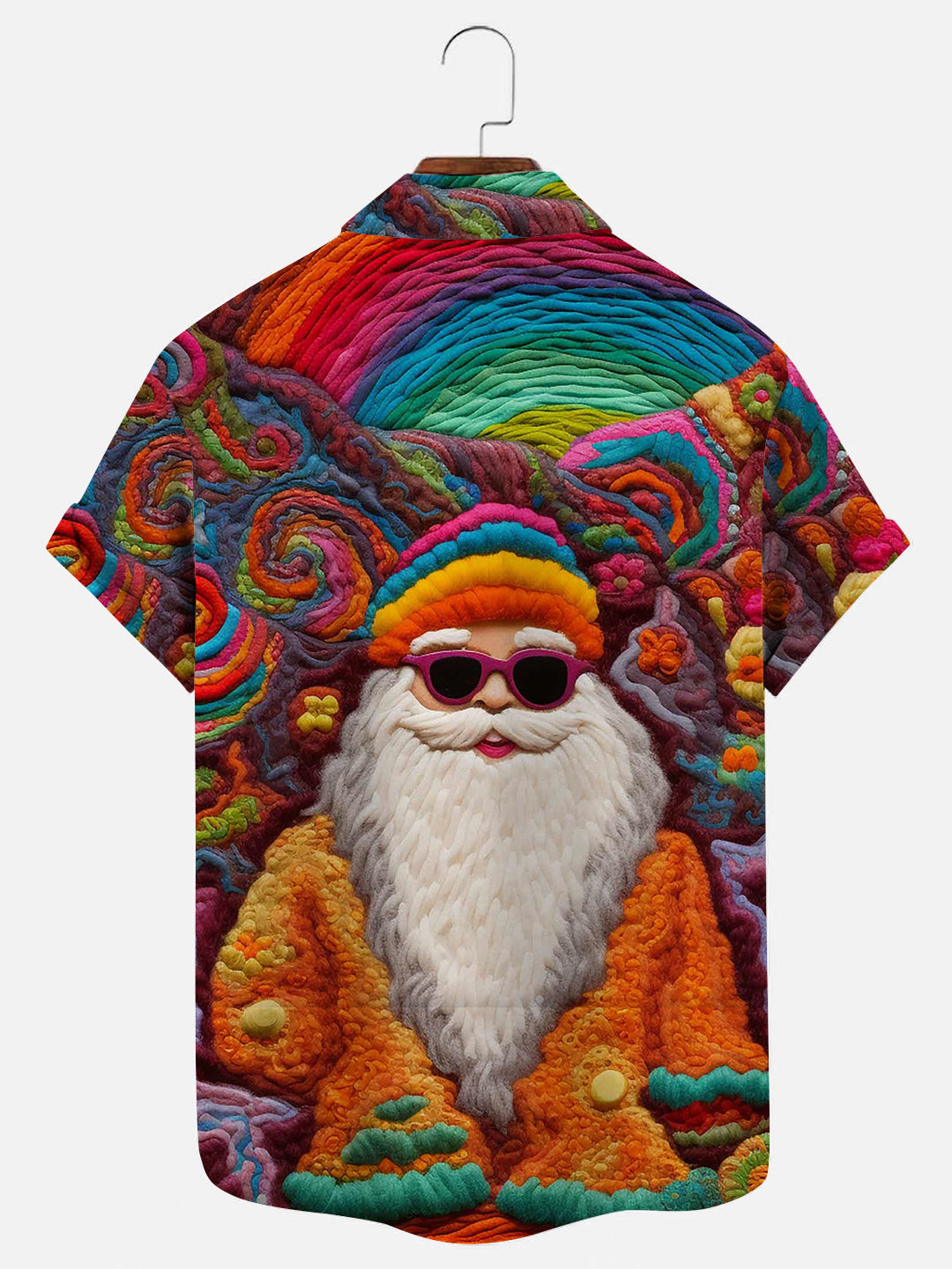 Men's Retro Hippie Santa Print Hawaiian Short Sleeve Shirt