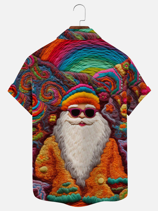 Men's Retro Hippie Santa Print Hawaiian Short Sleeve Shirt