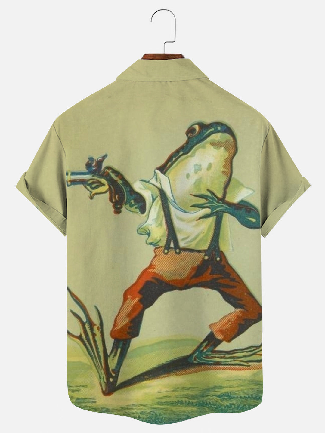 Men's Vintage Frog Poster Print Hawaiian Short Sleeve Shirt