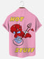 Men's Retro Little Devil Cartoon Print Casual Short Sleeve Shirt