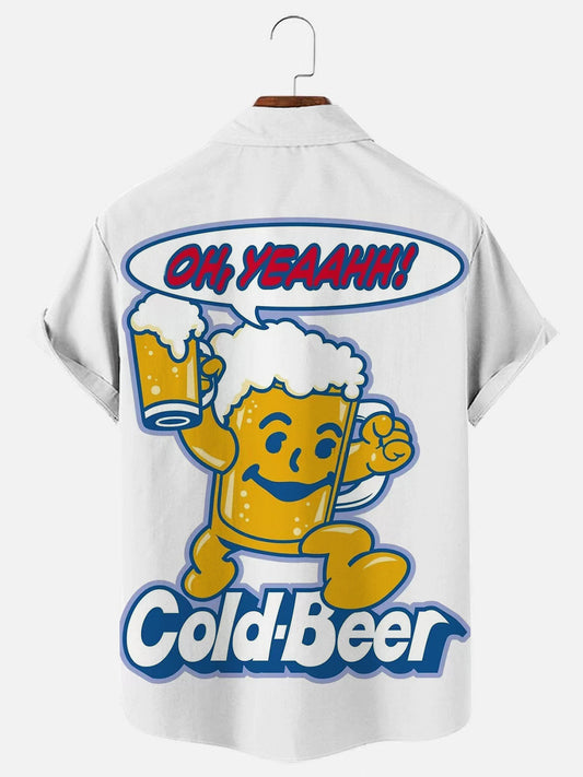 Men's Cold Beer Print Hawaiian Short Sleeve Shirt