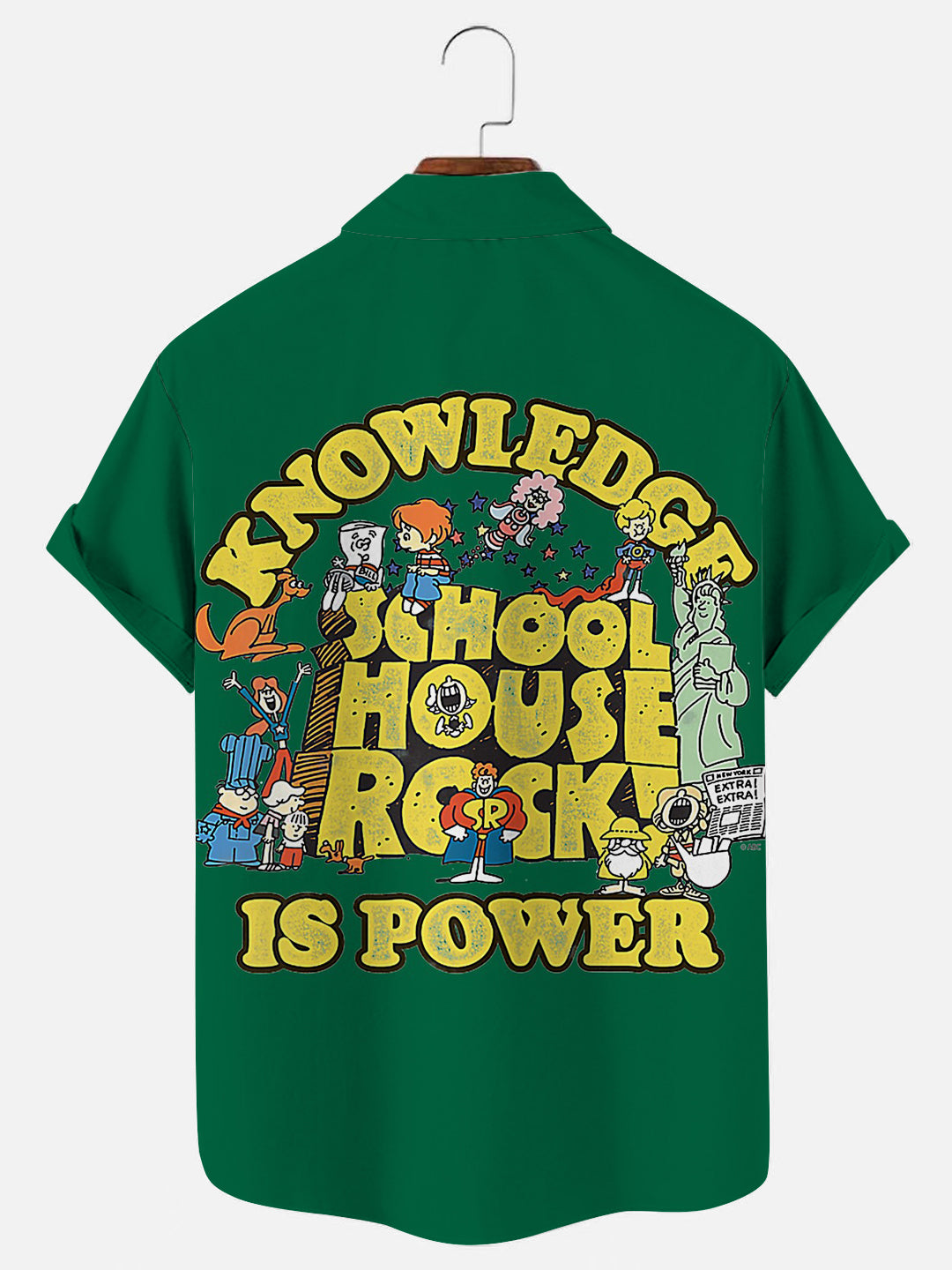 Men's Schoolhouse Rock Knowledge Is Power Vintage Print Casual Short Sleeve Shirt