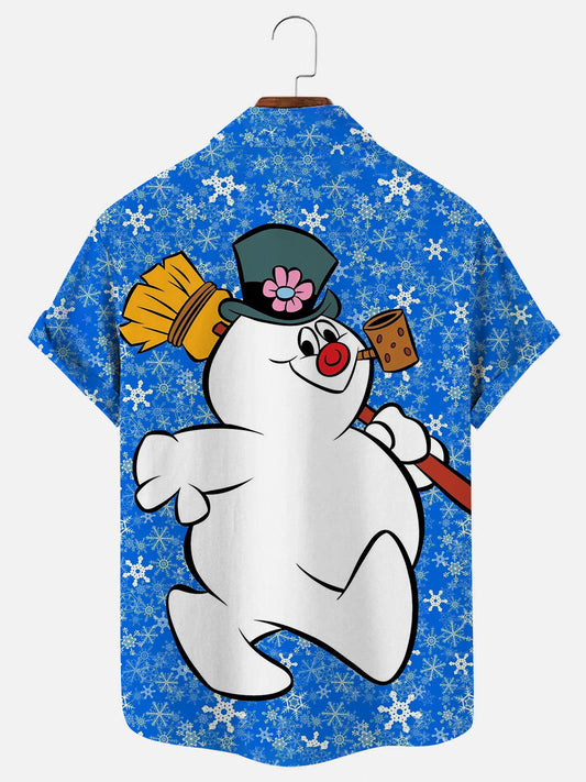 Men's Christmas Snowman Print Holiday Short Sleeve Shirt