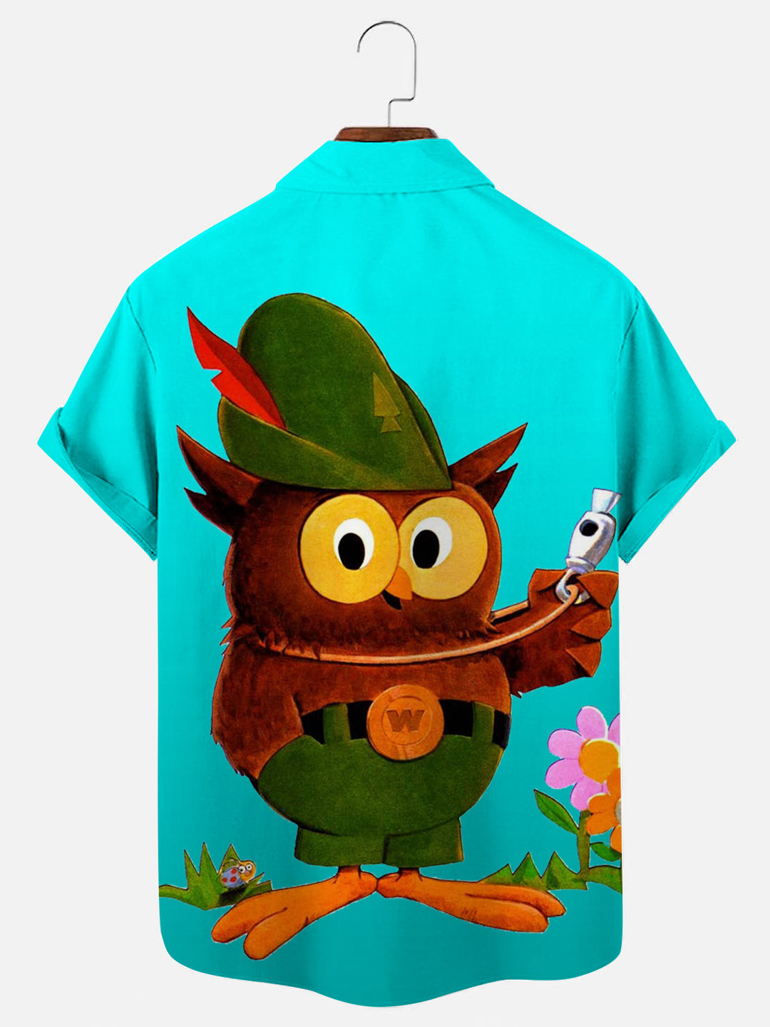 Men's Retro Owl Cartoon Print Hawaiian Short Sleeve Shirt