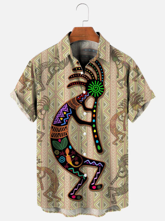 Men's Kokopelli Rainbow Tribal Print Hawaiian Short Sleeve Shirt