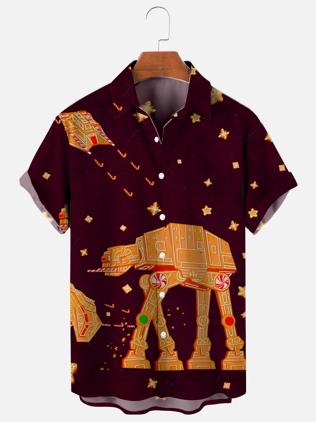 Men's Christmas Gingerbread Poster Print Holiday Short Sleeve Shirt