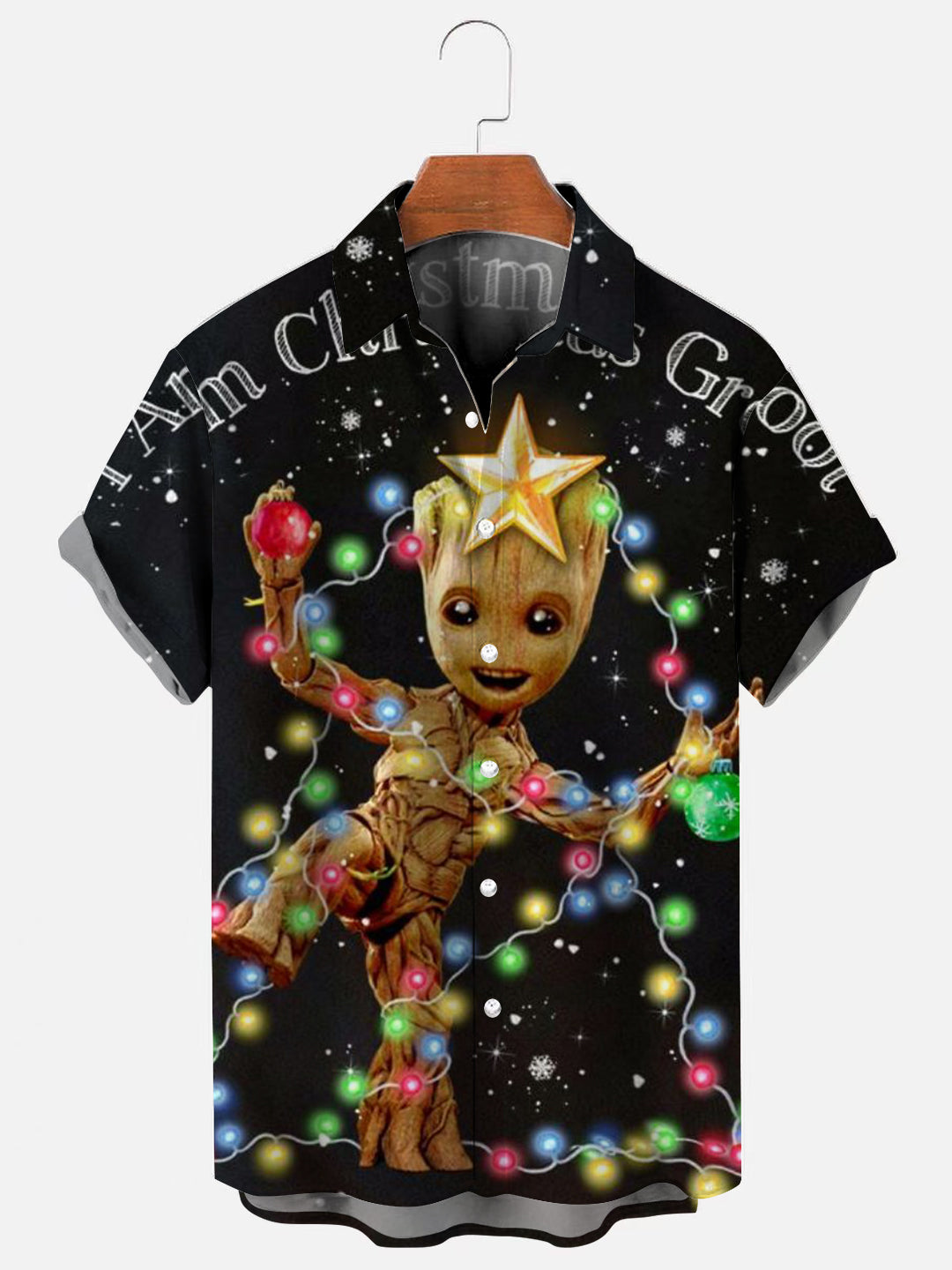 Men's Christmas Cartoon Character Dance Print Hawaiian Short Sleeve Shirt