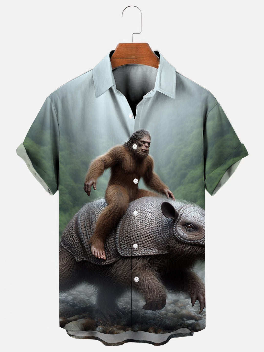 Men's Outdoor Bigfoot Armadillo Print Hawaiian Short Sleeve Shirt