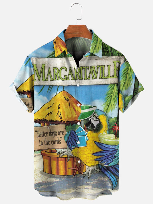 Men's Parrot Cocktail Print Hawaiian Breathable Short Sleeve Shirt