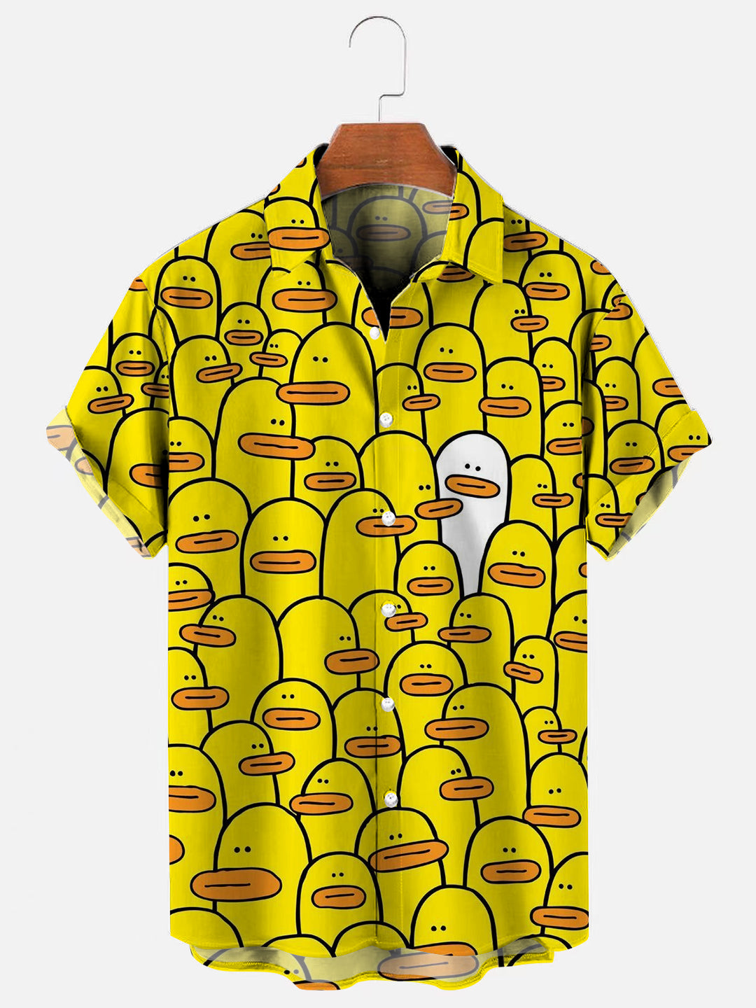 Men's Cartoon Duck Print Hawaiian Short Sleeve Shirt