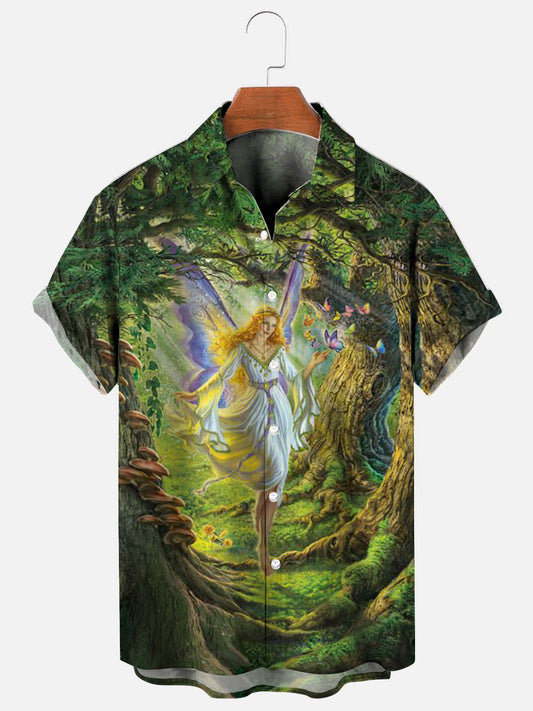 Men's Fairytale Forest Fairy Print Hawaiian Short Sleeve Shirt