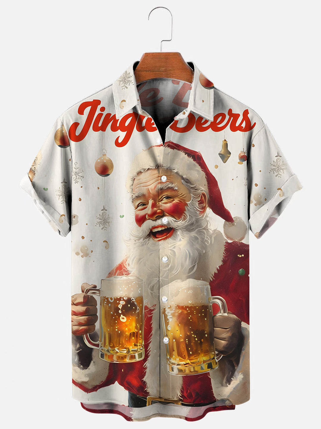 Men's Santa Beer Print Holiday Short Sleeve Shirt