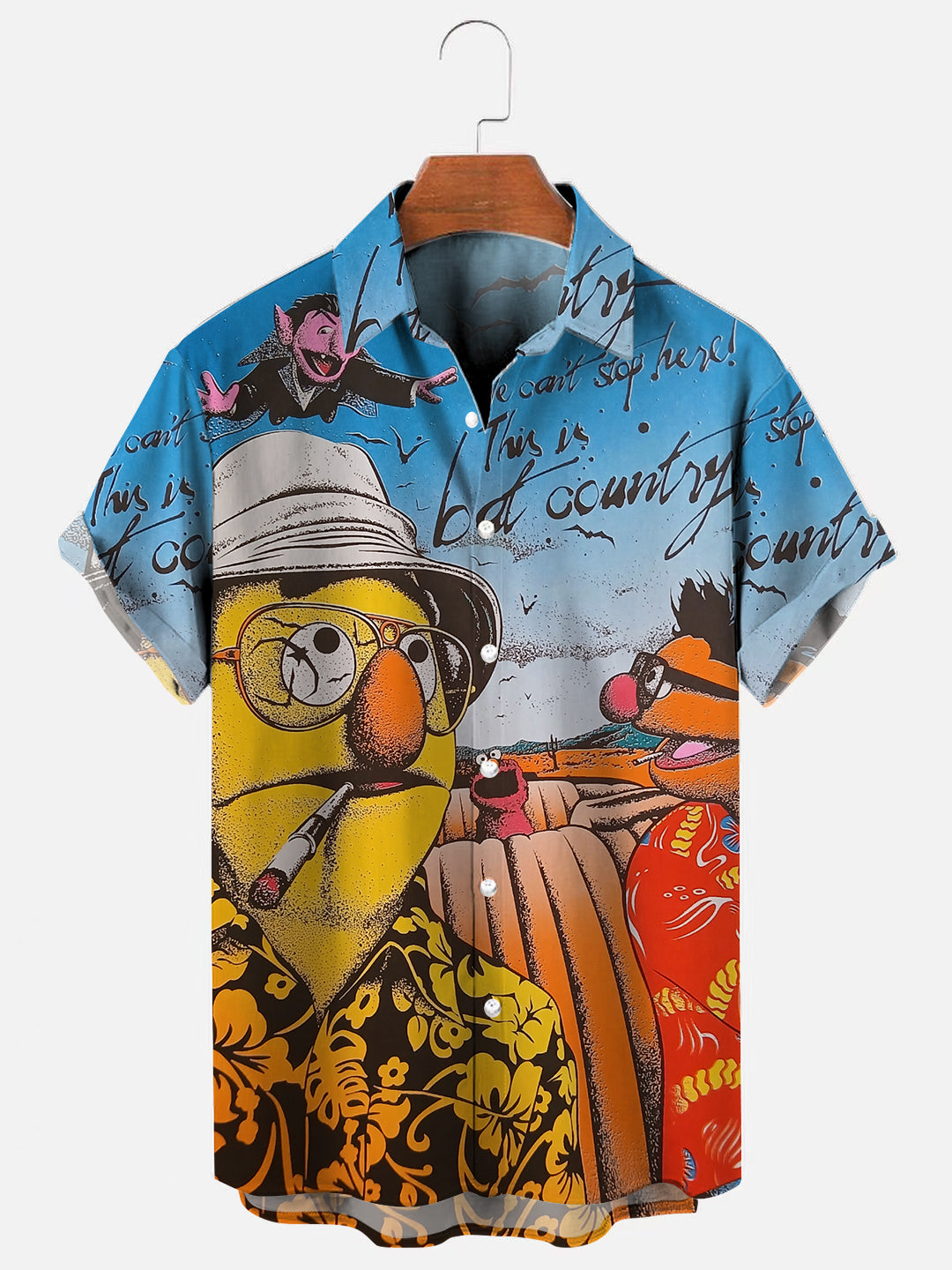 Men's Retro Cartoon Print Hawaiian Casual Breathable Short Sleeve Shirt