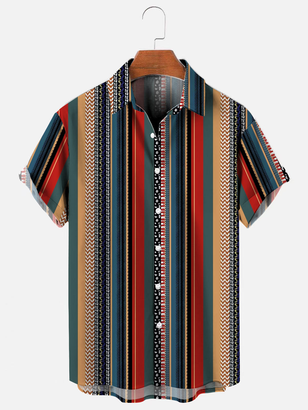 Men's Colorful Stripe Print Hawaiian Breathable Short Sleeve Shirt