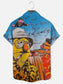 Men's Retro Cartoon Print Hawaiian Casual Breathable Short Sleeve Shirt