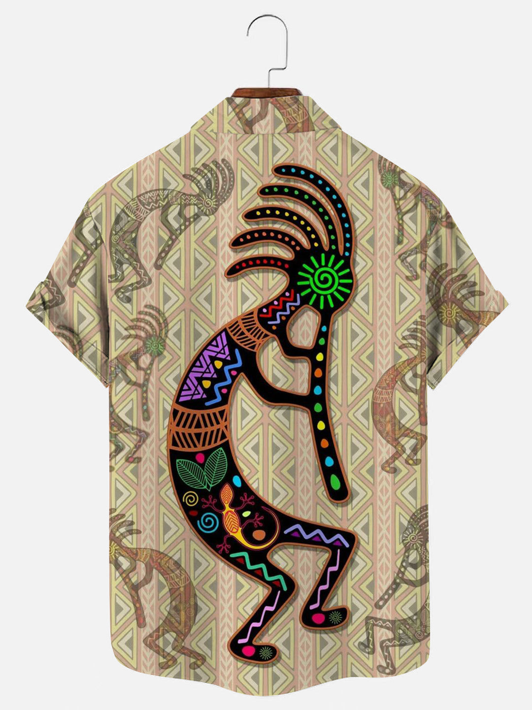 Men's Kokopelli Rainbow Tribal Print Hawaiian Short Sleeve Shirt