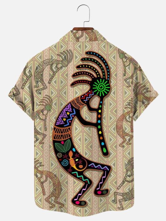 Men's Kokopelli Rainbow Tribal Print Hawaiian Short Sleeve Shirt