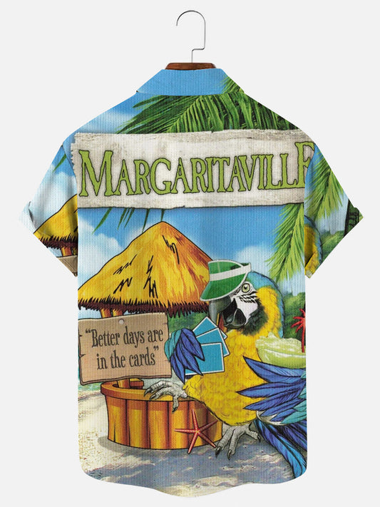 Men's Parrot Cocktail Print Hawaiian Breathable Short Sleeve Shirt