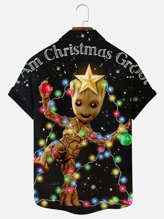 Men's Christmas Cartoon Character Dance Print Hawaiian Short Sleeve Shirt