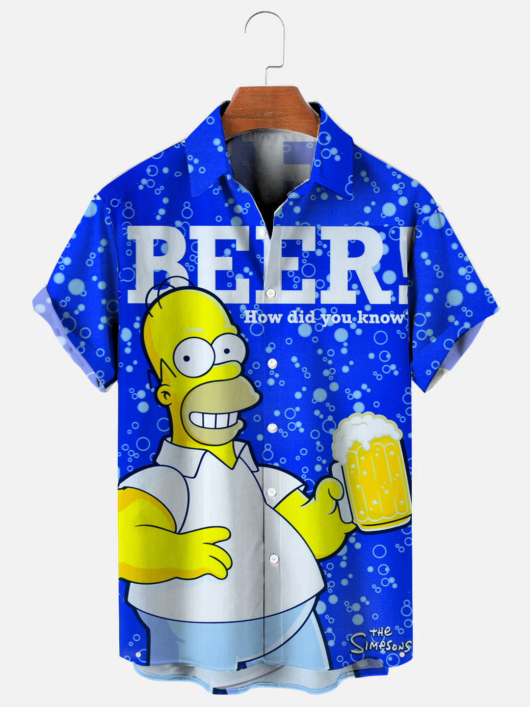 Men's Retro Cartoon Character Beer Print Hawaiian Short Sleeve Shirt