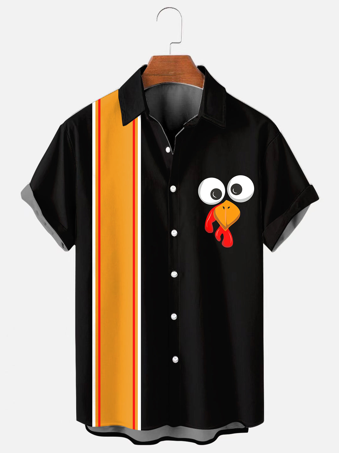 Men's Thanksgiving Turkey Print Bowling Short Sleeve Shirt