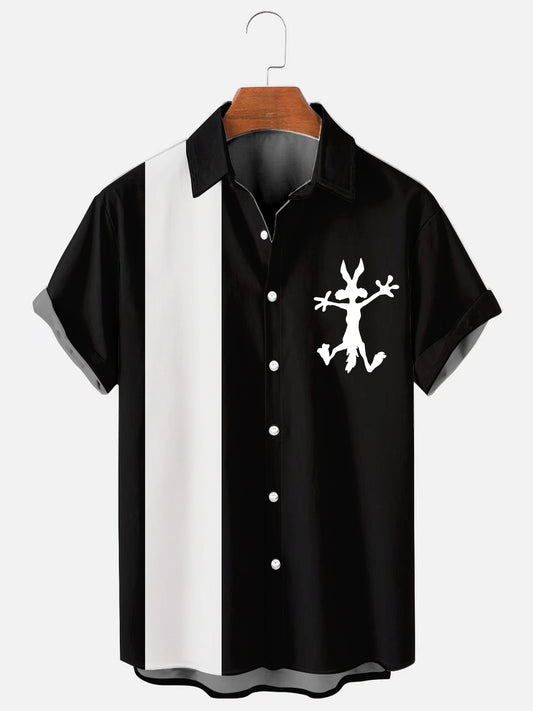 Men's Retro Cartoon Print Bowling Shirt