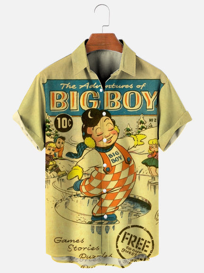 Men's Retro Cartoon Comic Print Hawaiian Short Sleeve Shirt