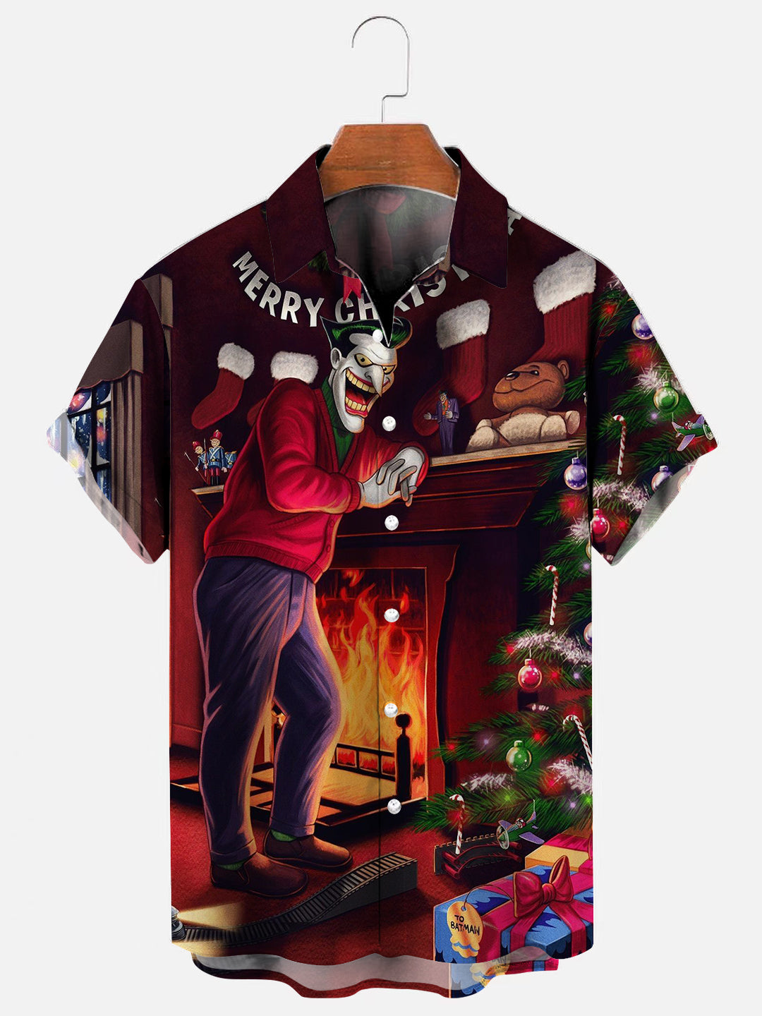 Men's Joker Christmas Print Hawaiian Short Sleeve Shirt