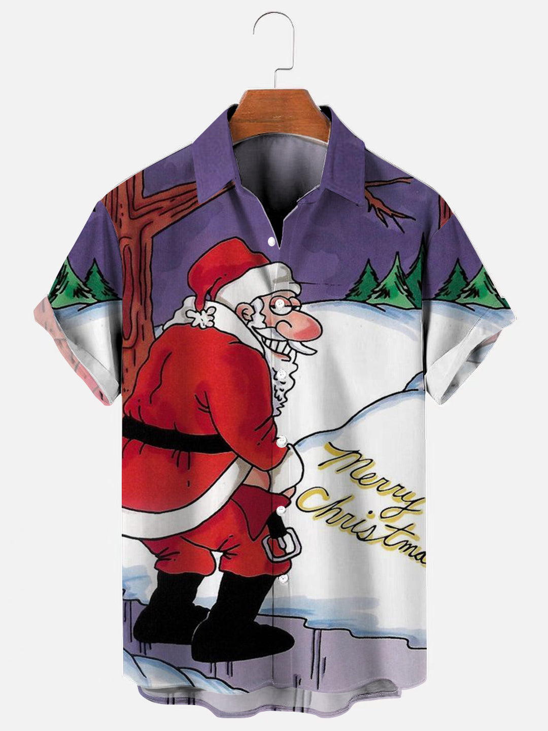 Men's Bad Santa Fun Print Hawaiian Short Sleeve Shirt