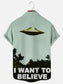 I Want to Believe in UFO Aliens Vintage Poster Print Hawaiian Short Sleeve Shirt