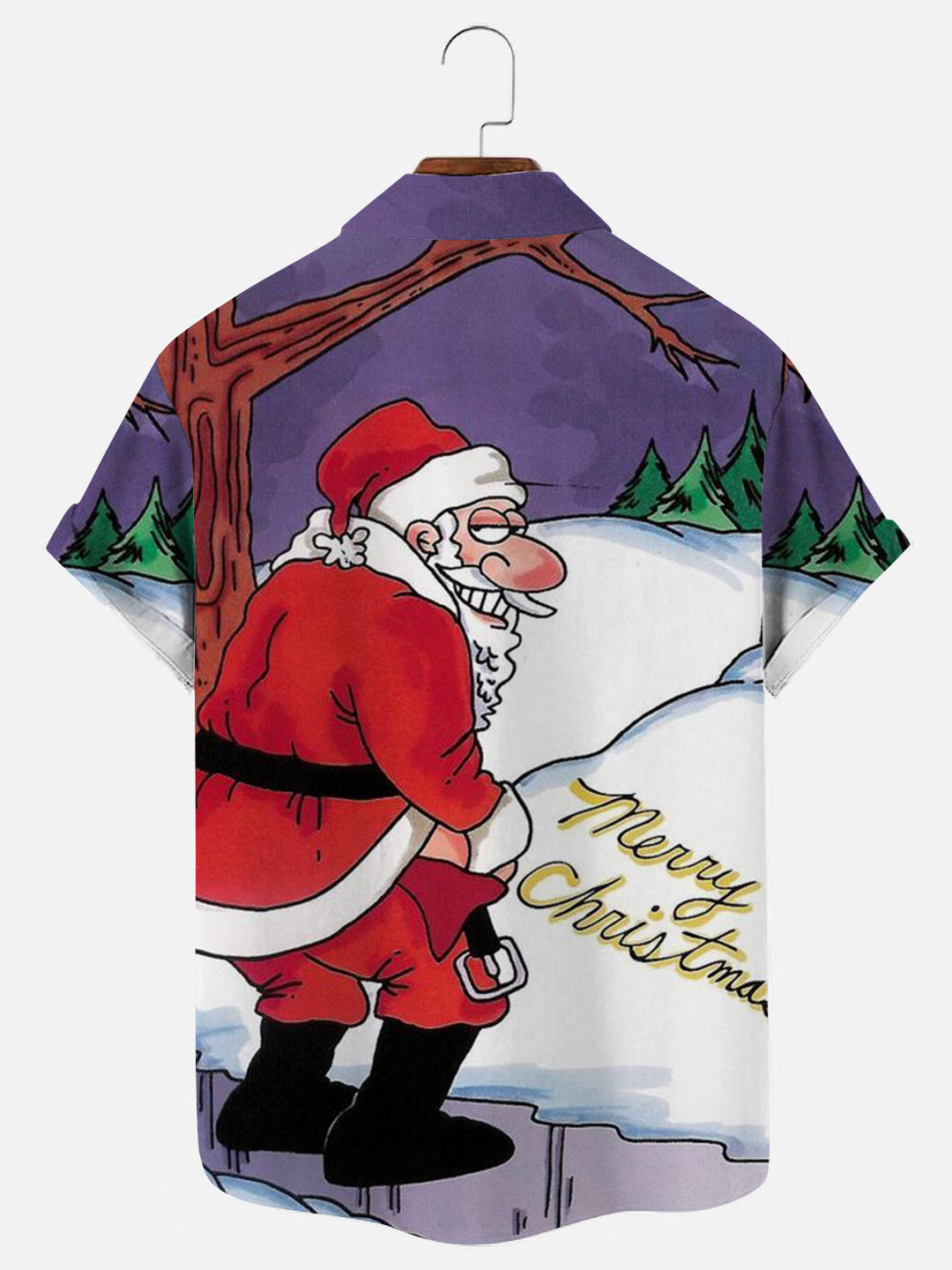 Men's Bad Santa Fun Print Hawaiian Short Sleeve Shirt