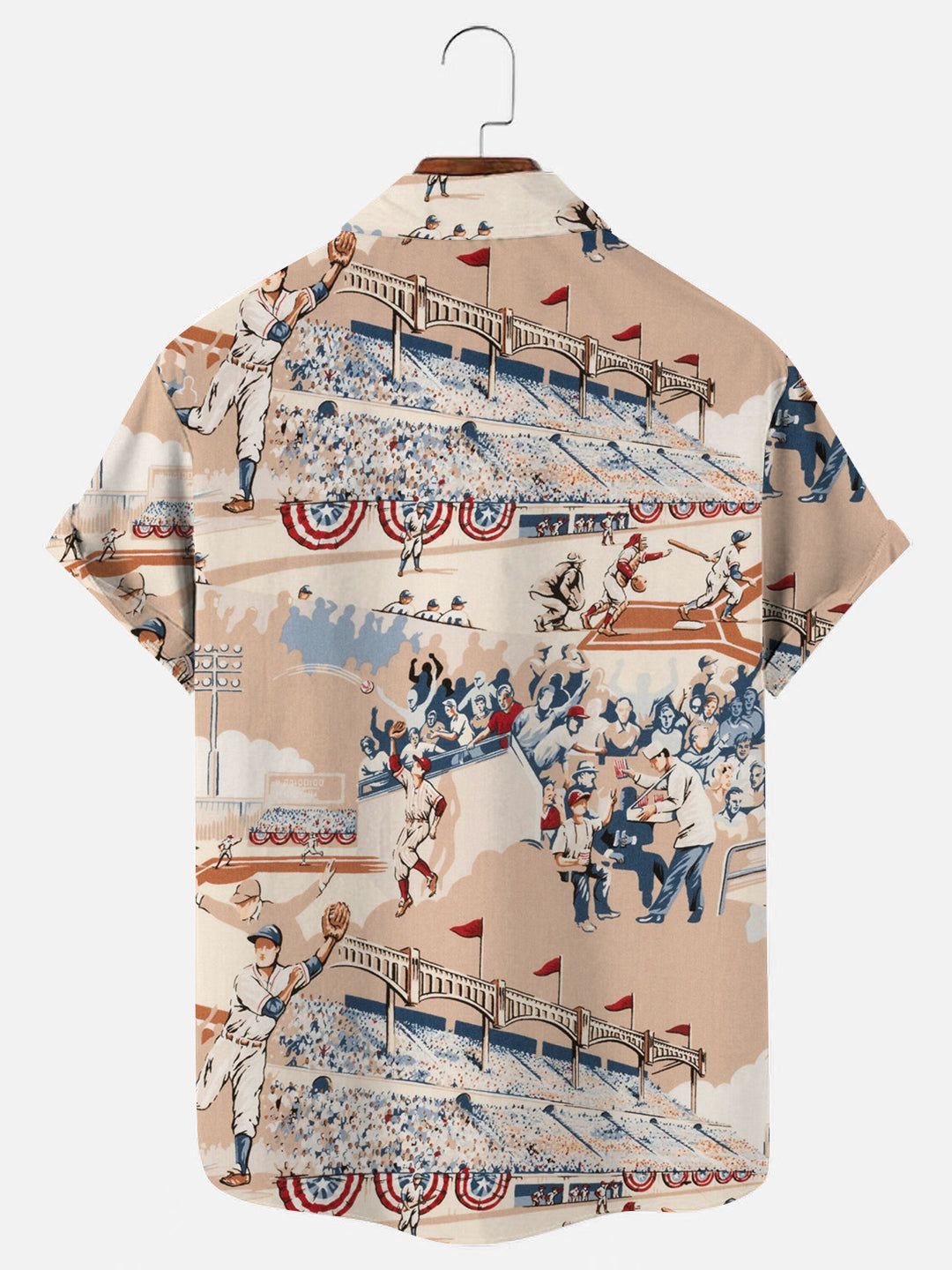 Men's Vintage Baseball Print Hawaiian Short Sleeve Shirt