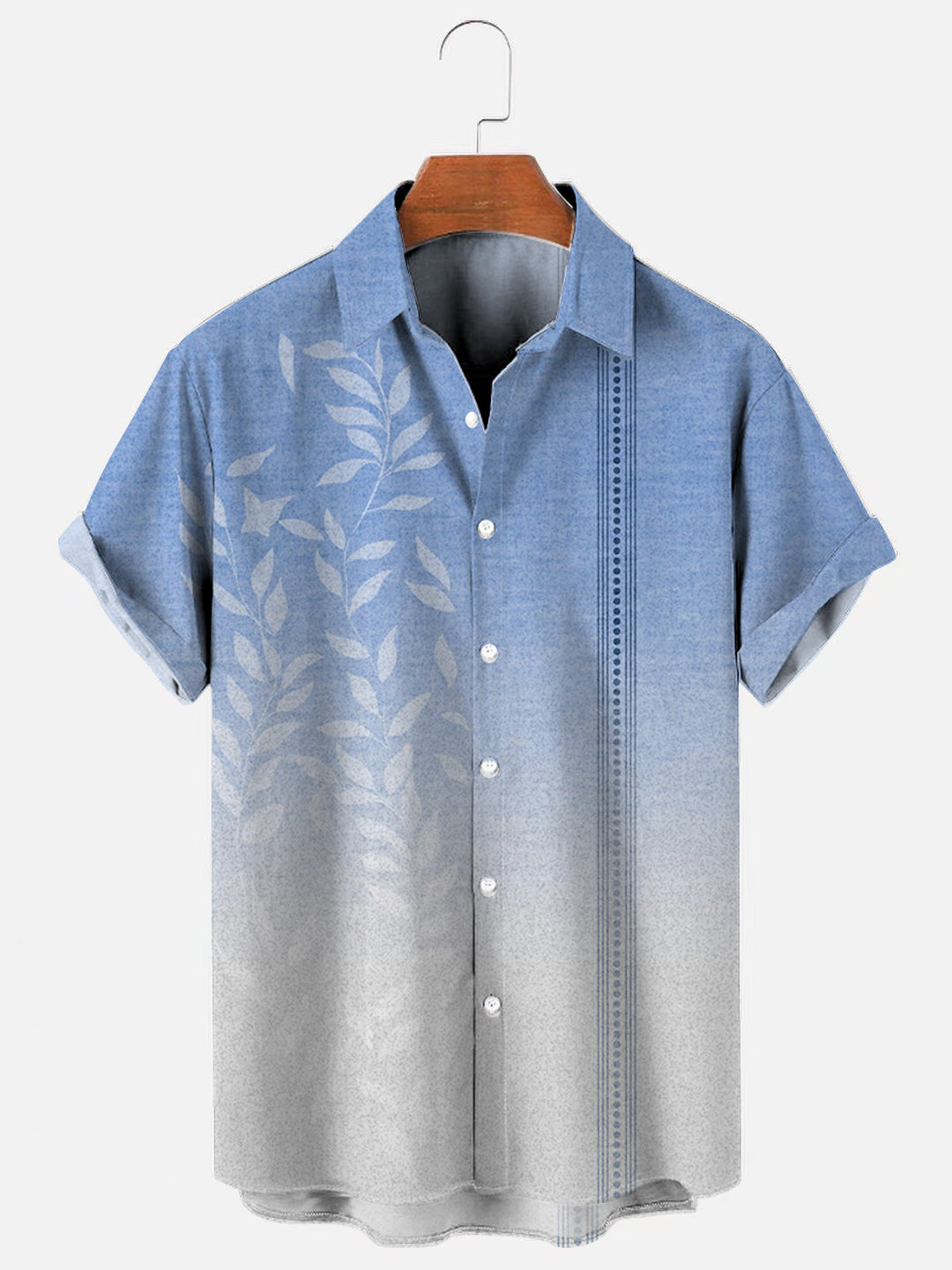 Men's Gradient Leaf Pattern Print Hawaiian Breathable Short Sleeve Shirt