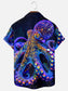 Men's Neon Octopus Print Hawaiian Short Sleeve Shirt