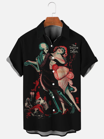 Men's Vintage Dance of Death Poster Print Hawaiian Short Sleeve Shirt