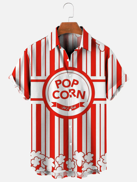 Men's Popcorn Box Print Hawaiian Short Sleeve Shirt