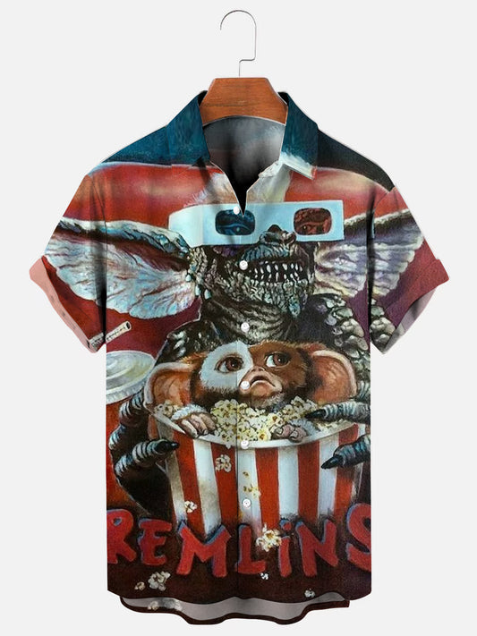 Men's 80's Retro Horror Movie Poster Print Hawaiian Short Sleeve Shirt