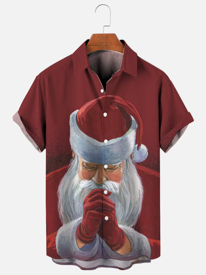 Men's Santa's Prayer Print Holiday Short Sleeve Shirt