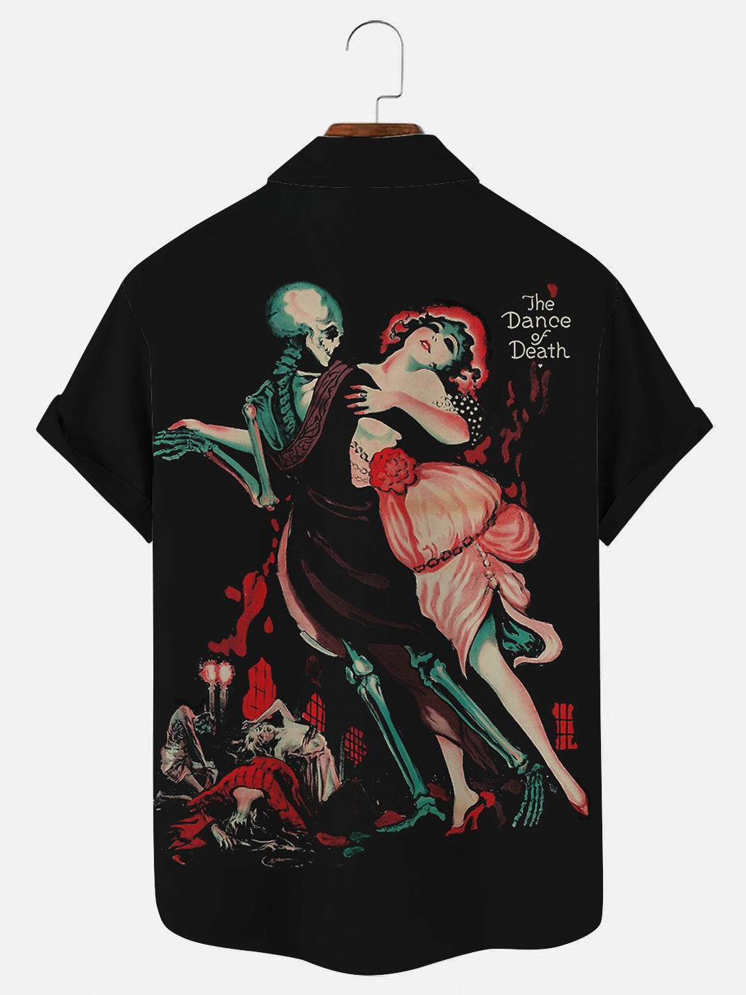 Men's Vintage Dance of Death Poster Print Hawaiian Short Sleeve Shirt