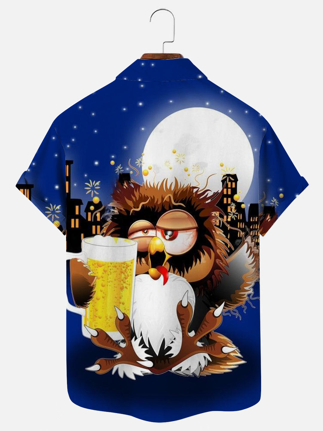 Men's Drunken Owl Fun Print Hawaiian Short Sleeve Shirt