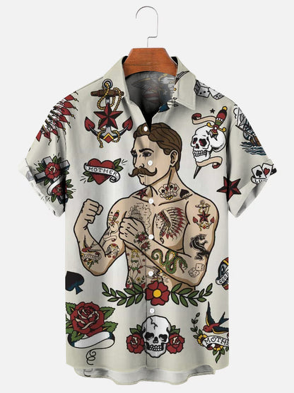 American Traditional Tattoo Hawaiian Short Sleeve Shirt