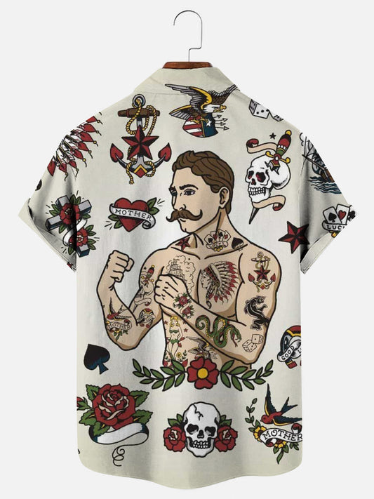 American Traditional Tattoo Hawaiian Short Sleeve Shirt