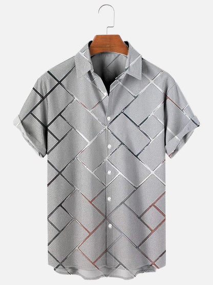 Men's Geometric Print Hawaiian Short Sleeve Shirt