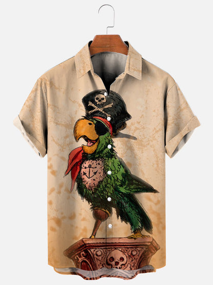 Men's Pirate Parrot Print Hawaiian Short Sleeve Shirt